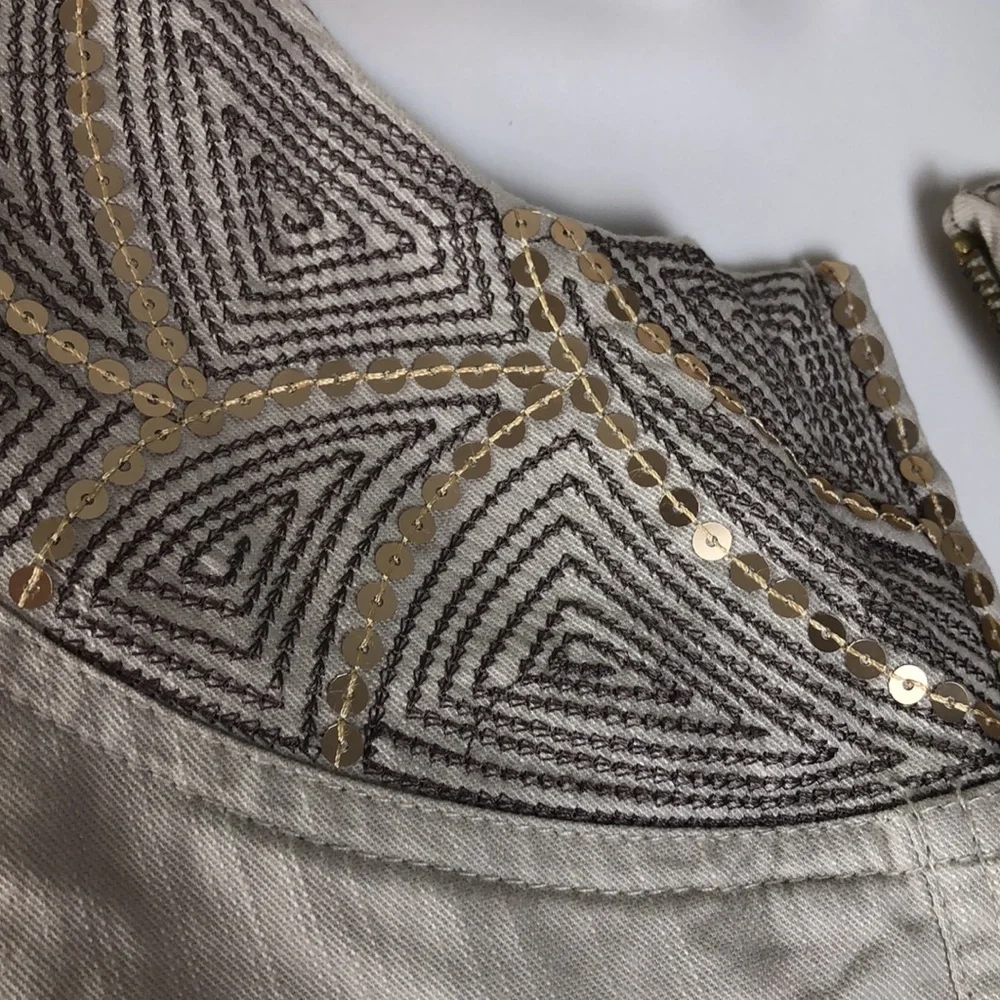 JM Collection Zip Front Stretch Denim Jacket Sequin
